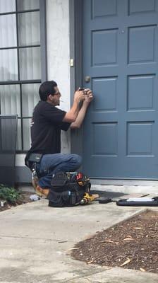 Him "trying to pick the lock" but then he drilled the keyhole instead and left me high and dry. Disgusting company