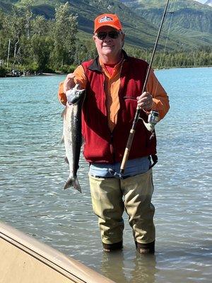 Beautiful lake. Spinning rod sockeye