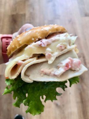 NEW limited time only menu item!  Roasted turkey, Swiss cheese, leaf lettuce, tomato, and chunky cranberry Mayo.