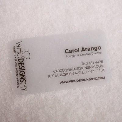 Plastic business cards on snow... Who Designs NY