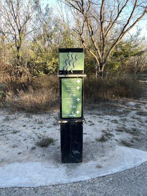 Trail marker on greenway in Medina River Natural Area