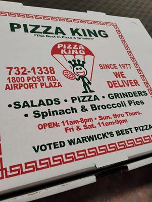 Pizza box with address and phone