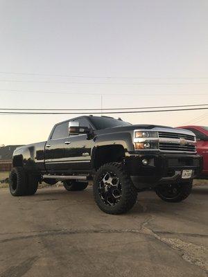 We do Any an ALL trucks!! Lift kits drop kits wheels and tires!!! 2017 Chevy 3500 6 inch lift 22s equipped with 37 inch tires!