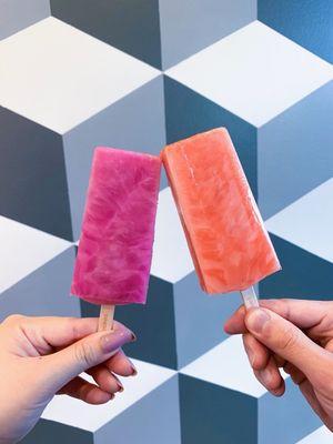 Prickly pear lemonade on the left and strawberry limeade on the right! Can't go wrong with either