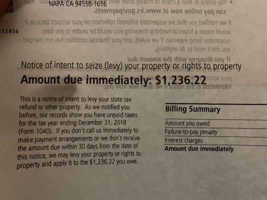 I had been waiting for a return from the IRS and instead got this bill because Ranch Tax Services did not do their job correctly.