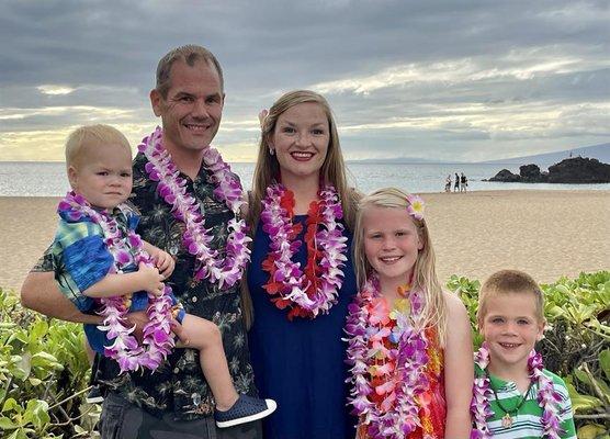 This was taken on Kaanapali Beach October 2022 at our Presidents clubs award trip.   My wife Lissa, Rella 8, Camden 6, and Westen almost 2.