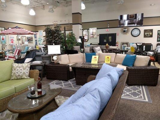 Patio sectionals and tables.