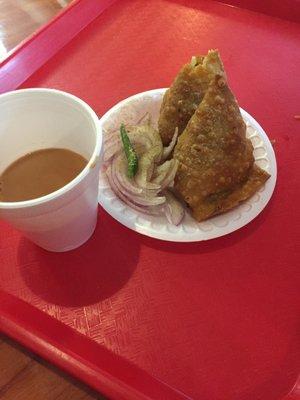 Singara with Bengali style milk tea.