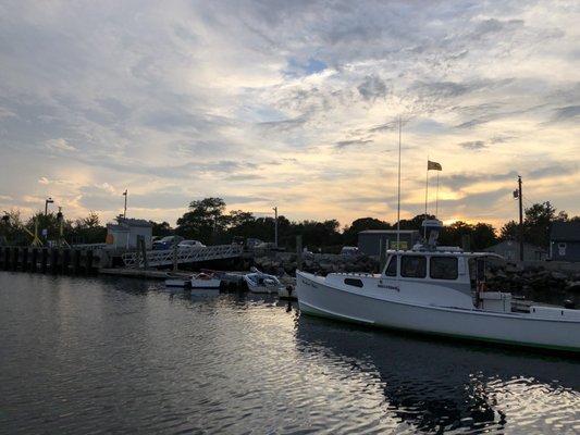 View of the harbor at sunset