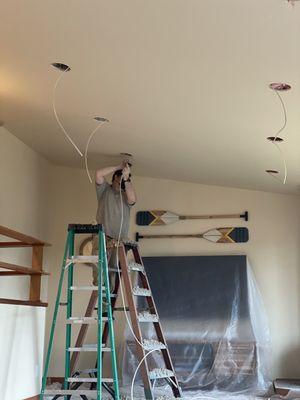 Recessed lighting installation in progress