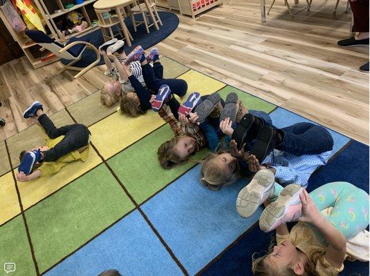 Some yoga in Pre-K.