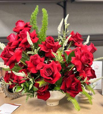 2 dozen huge red roses for wedding anniversary with their custom pot.