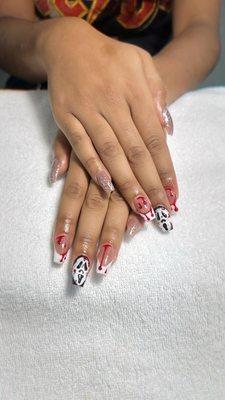 Acrylic on tips and hand nail art