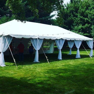 40x20 Frame Tent with Pole Drapes, for a Small Backyard Wedding.