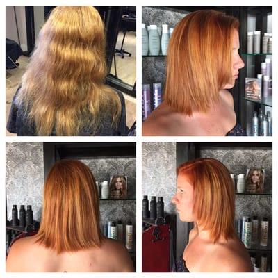 Ginger blonde was Schwarzkopf 7-77 touch of 8-0 and then highs with 20 vol. lowlight 5/68 with alil 6-0