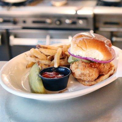 Southern Fried Chicken Sandwich with spicy honey sauce!