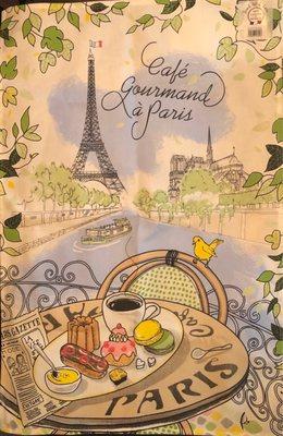 The beautiful kitchen towel I got. Reminds me of our trip to Paris!