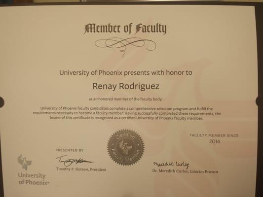 Proud New Faculty Member for the University of Phoenix