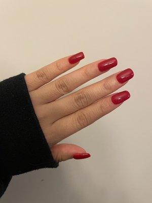 Red SNS on natural nails