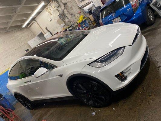 Tesla model X with some front end repairs done.