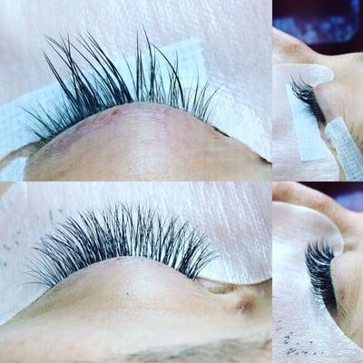 Lash extension before (not my work)/after (light Russian volume).