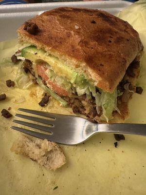 Carne Asada Torta is HUGE this is only half of it...SO YUMMY!!