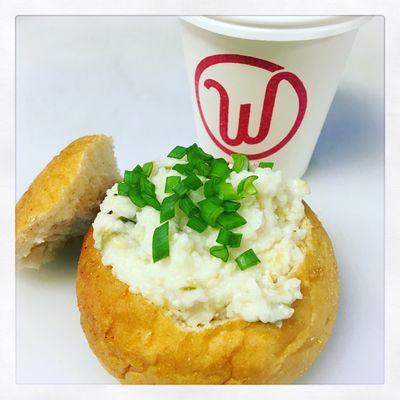 Fresh signature grits served up hot in a bread bowl