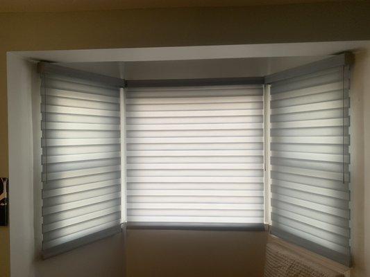 Hunter Douglas designer banded shades closed