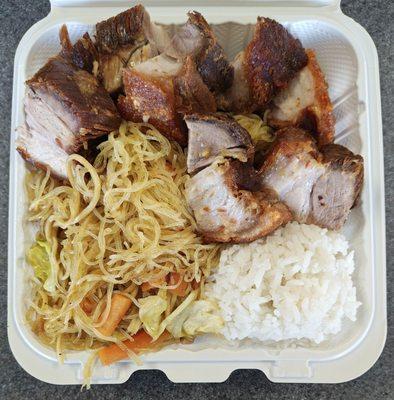 Lechon Kawali with half rice and half pancit