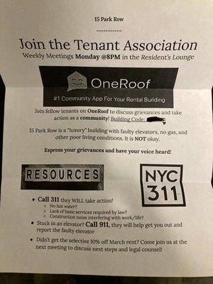 Tenants created an association and got a lawyer to dispute the gas issues and faulty elevators, as well as many other issues.