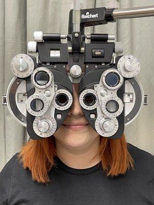 Our Optician Monica getting her eyes checked