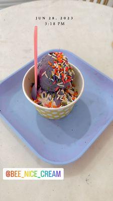 Honey lavender and purple passion ube with complimentary rainbow sprinkles