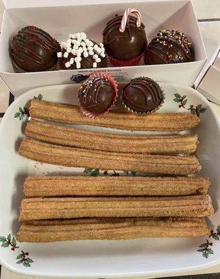 Delicious Churros and hot cocoa bombs