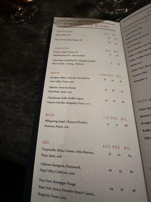 Wine menu