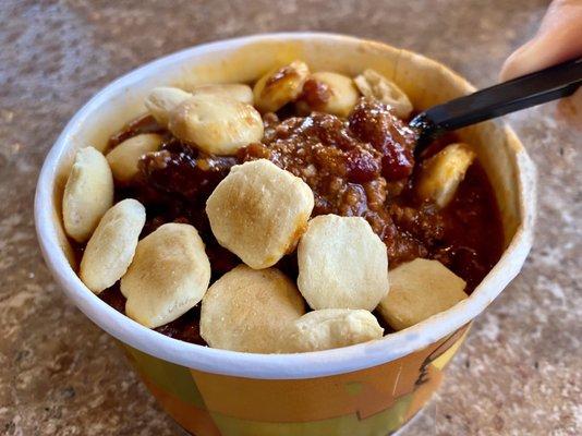 Large 16oz bowl of hot Chili $4.50 ( check out their Cafe )