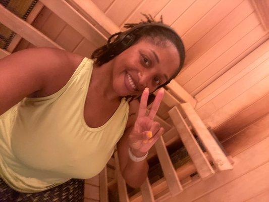 Chilling in sauna after my workout!