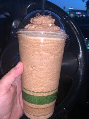 Almond roca frappe with chocolate whipped cream