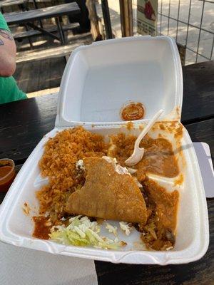 Crunchy taco with rice and beans...delish!