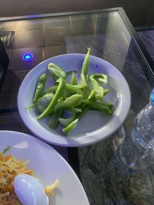 The bell peppers that was suppose to be on the "kabobs" that actually was RAW!