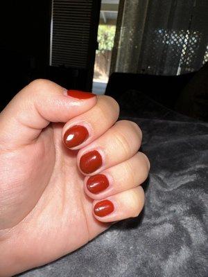 Gel manicure on super short nails(2 week grow out)