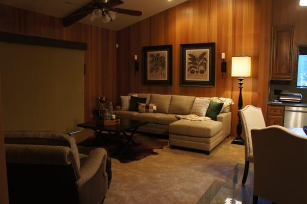 Custom sectional and arm chair by Turn Key Decor through Bassett Furniture.