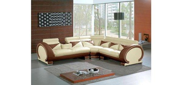 Modern Beige-Brown Leather Sectional Sofa