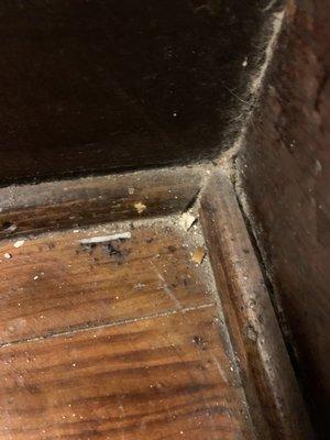 Edges of floors, especially corners, haven't been cleaned in a while