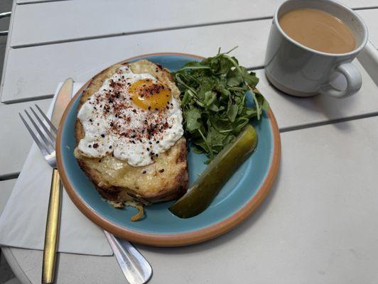 croque madame and americano