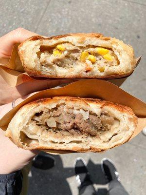 Top: shrimp & corn (mostly pork filling) Bottom: black pepper beef