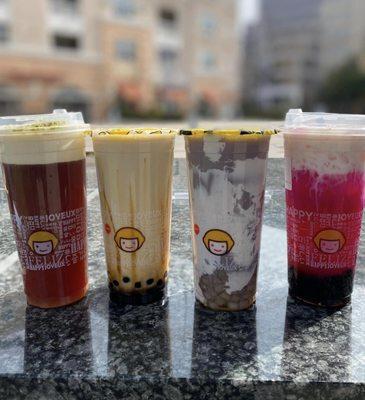 A2. Black Tea Salted Cheese, D11. Okinawa Sugar with Fresh Milk Boba,G4. Taro Milk Shake, S2 Dragon Fruit Lychee Juice with House Cream