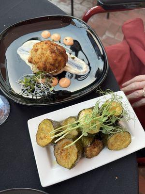 crab cake app with side of zucchini