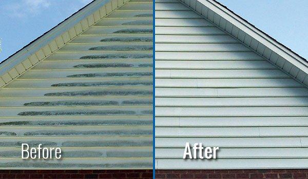 Before and after of siding cleaning.