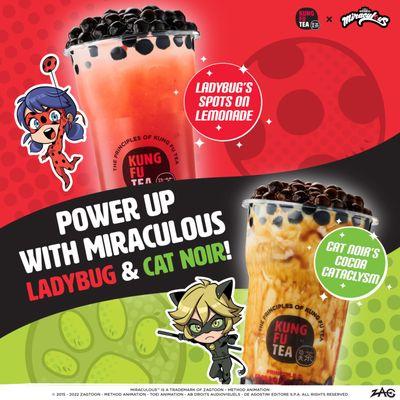 FREE STICKERS for all customers who purchase any of the above-featured drinks: 

*Ladybug's Spots On Lemonade

*Cat Noir's Cocoa Cataclysm