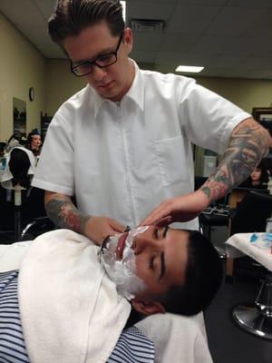 Hot towel straight razor shave